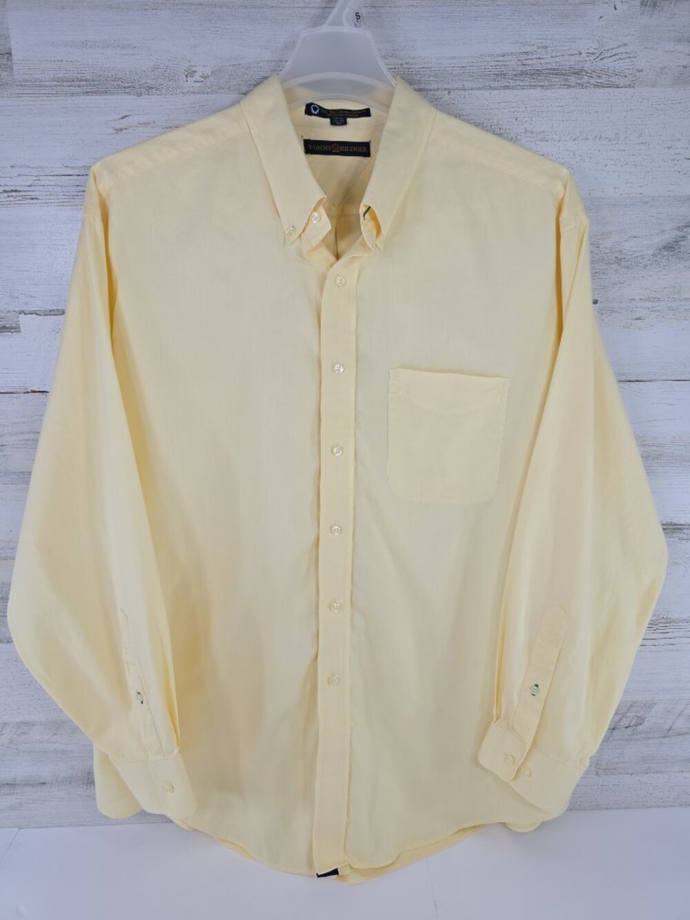 Tommy Hilfiger XL Yellow Dress Shirt 17.5 34-35 TLC Lifetime Collar Pinpoint ...